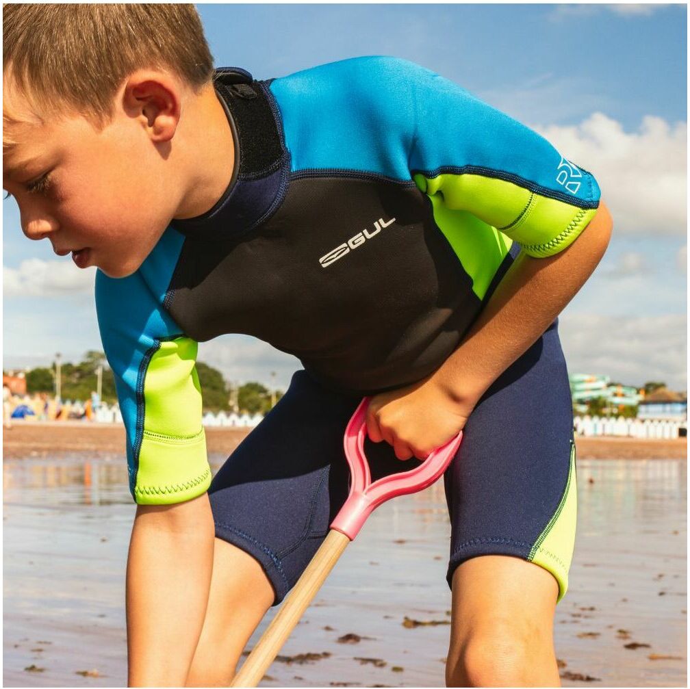 2025 Gul Junior Response 3/2mm Back Zip Shorty Wetsuit RE3322-C1 - Navy / Lime